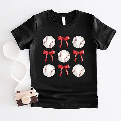 Baseballs and Red Bows Watercolor - Youth Short Sleeve Graphic T-Shirt
