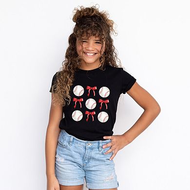 Baseballs and Red Bows Watercolor - Youth Short Sleeve Graphic T-Shirt