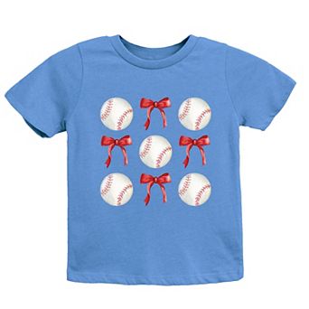 Baseballs and Red Bows Watercolor - Youth Short Sleeve Graphic T-Shirt