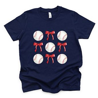 Baseballs and Red Bows Watercolor - Youth Short Sleeve Graphic T-Shirt