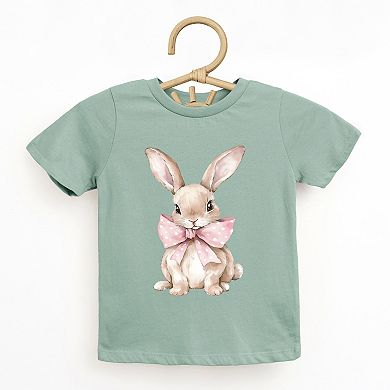 Bunny Watercolor With Bow - Toddler Short Sleeve Graphic T-Shirt