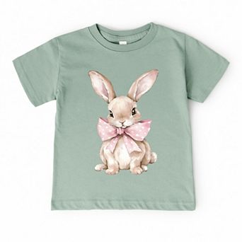 Bunny Watercolor With Bow - Toddler Short Sleeve Graphic T-Shirt