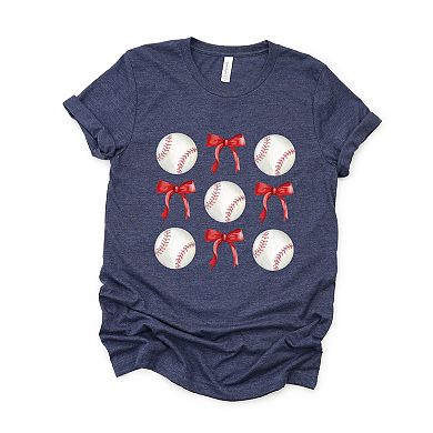 Baseballs and Red Bows Watercolor - Women's Short Sleeve Graphic T-Shirt