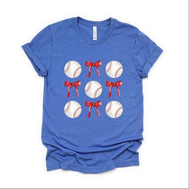 Baseballs and Red Bows Watercolor - Women's Short Sleeve Graphic T-Shirt