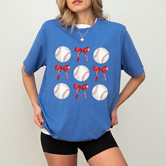 Baseballs and Red Bows Watercolor - Women's Short Sleeve Graphic T-Shirt