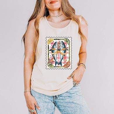 Sardines Stamp - Women's Garment Dyed Graphic Tank Top