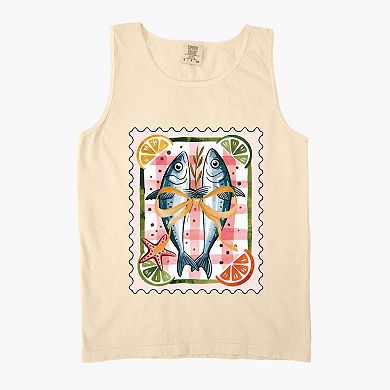 Sardines Stamp - Women's Garment Dyed Graphic Tank Top