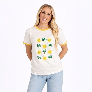 Palm Trees and Sun - Women's Ringer Graphic T-Shirt