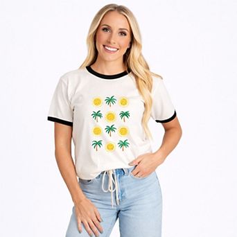 Palm Trees and Sun - Women's Ringer Graphic T-Shirt