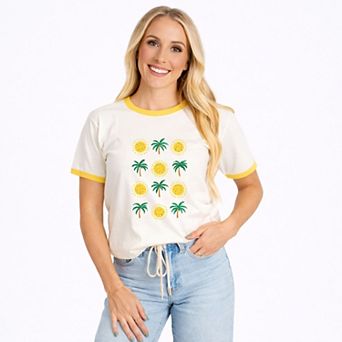 Palm Trees and Sun - Women's Ringer Graphic T-Shirt
