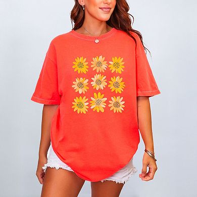 Sunflowers Stacked - Women's Garment Dyed Graphic T-Shirt