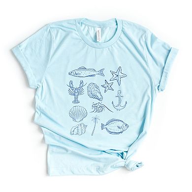Outline Fish Collage Blue - Women's Short Sleeve Graphic T-Shirt