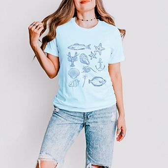 Outline Fish Collage Blue - Women's Short Sleeve Graphic T-Shirt