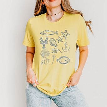 Outline Fish Collage Blue - Women's Short Sleeve Graphic T-Shirt