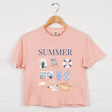 Summer Blue Collage - Women's Boxy Crop Top Graphic T-Shirt
