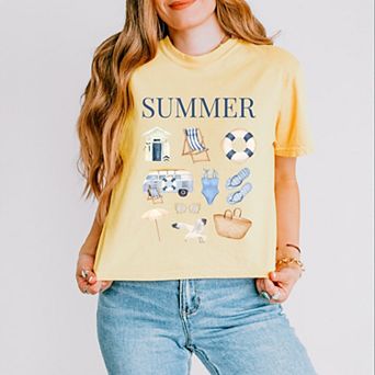 Summer Blue Collage - Women's Boxy Crop Top Graphic T-Shirt