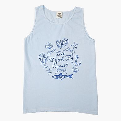 Let's Watch The Sunset Nautical - Women's Garment Dyed Graphic Tank Top