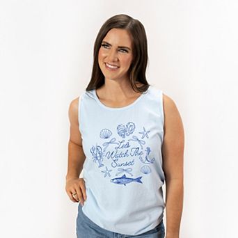 Let's Watch The Sunset Nautical - Women's Garment Dyed Graphic Tank Top