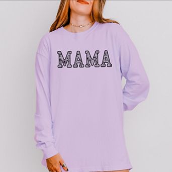 Mama Faux Lace - Women's Garment Dyed Long Sleeve Graphic T-Shirt