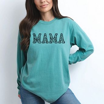 Mama Faux Lace - Women's Garment Dyed Long Sleeve Graphic T-Shirt