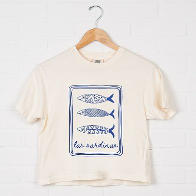 Las Sardinas - Women's Boxy Crop Top Graphic T-Shirt