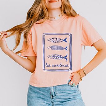 Las Sardinas - Women's Boxy Crop Top Graphic T-Shirt