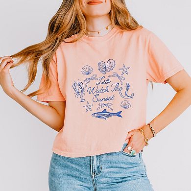 Let's Watch The Sunset Nautical - Women's Boxy Crop Top Graphic T-Shirt
