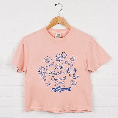 Let's Watch The Sunset Nautical - Women's Boxy Crop Top Graphic T-Shirt