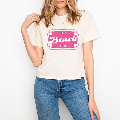 It's Beach Time Pink - Women's Boxy Crop Top Graphic T-Shirt