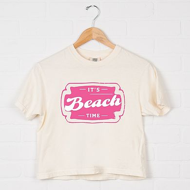 It's Beach Time Pink - Women's Boxy Crop Top Graphic T-Shirt
