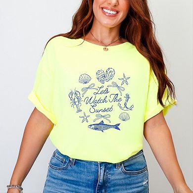 Let's Watch The Sunset Nautical - Women's Garment Dyed Graphic T-Shirt