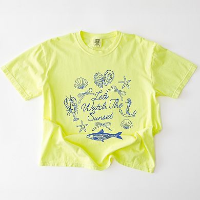 Let's Watch The Sunset Nautical - Women's Garment Dyed Graphic T-Shirt