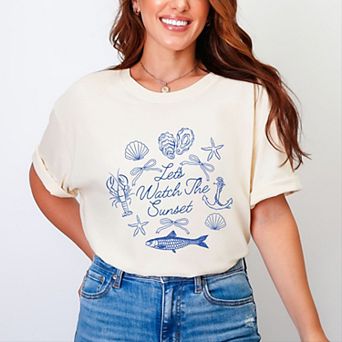 Let's Watch The Sunset Nautical - Women's Garment Dyed Graphic T-Shirt