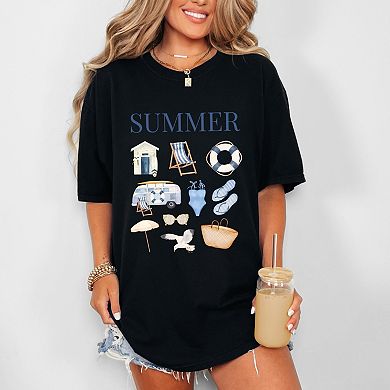 Summer Blue Collage - Women's Garment Dyed Graphic T-Shirt