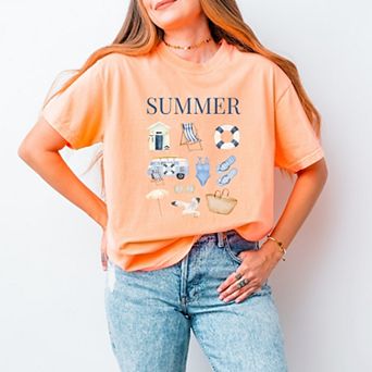Summer Blue Collage - Women's Garment Dyed Graphic T-Shirt