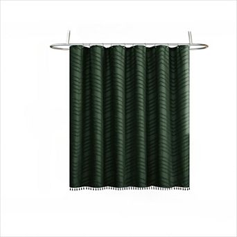 Boho Woven Shower Curtain with Tassel Textured Chevron Striped