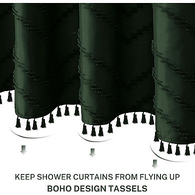 Boho Woven Shower Curtain with Tassel Textured Chevron Striped