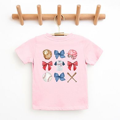 Watercolor Baseball Collage Coquette Front and Back Design - Youth Short Sleeve Graphic T-Shirt
