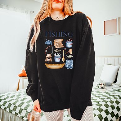 Fishing Watercolor Collage - Women's Lightweight Garment Dyed Sweatshirt