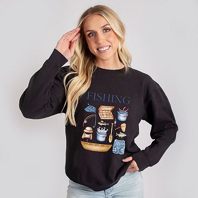 Fishing Watercolor Collage - Women's Lightweight Garment Dyed Sweatshirt