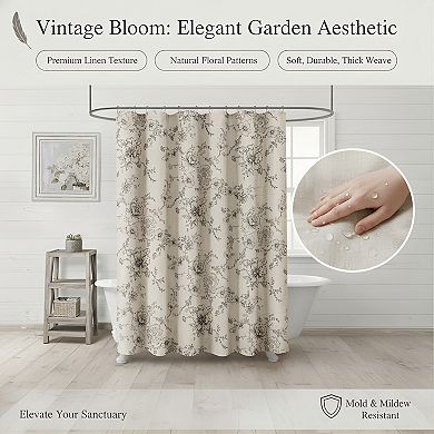 Farmhouse Floral Vintage Shower Curtain Linen Spring Pattern