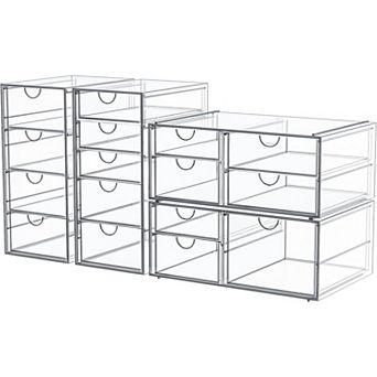 ZUQIETA 16-Drawer Clear Desktop Organizer for Makeup, Jewelry & Stationery, Dustproof Storage