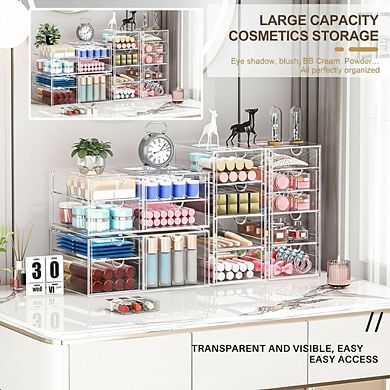 ZUQIETA 16-Drawer Clear Desktop Organizer for Makeup, Jewelry & Stationery, Dustproof Storage