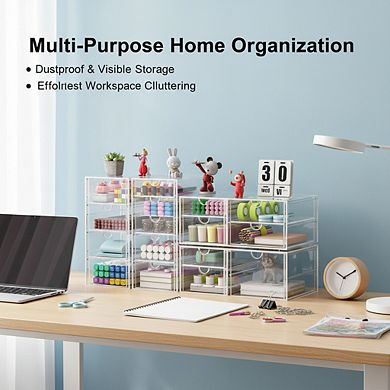 ZUQIETA 16-Drawer Clear Desktop Organizer for Makeup, Jewelry & Stationery, Dustproof Storage