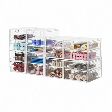 ZUQIETA 16-Drawer Clear Desktop Organizer for Makeup, Jewelry & Stationery, Dustproof Storage
