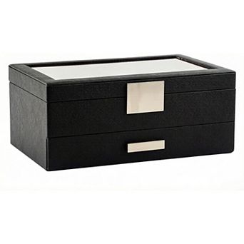 ZUQIETA Black & Red Leather Drawer Organizer for Sunglasses & 12 Watches, Unisex