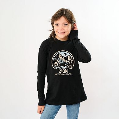 Zion National Park Two-Toned Circle - Youth Long Sleeve Graphic T-Shirt