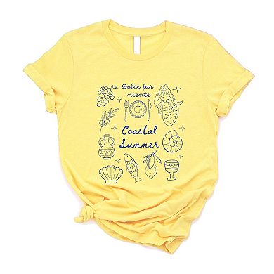 Coastal Summer Sketched Outline - Women's Short Sleeve Graphic T-Shirt
