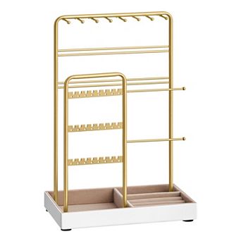 Double-Row Velvet Jewelry Stand 24 Earrings 16 Necklaces Bracelets Rings Gift