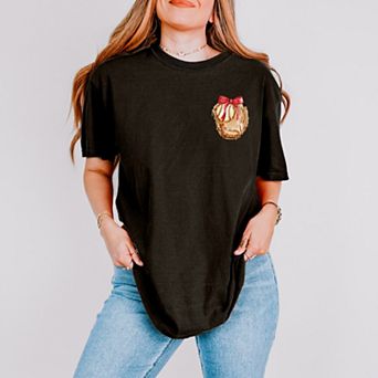 Watercolor Baseball Collage Coquette Front and Back Design - Women's Garment Dyed Graphic T-Shirt